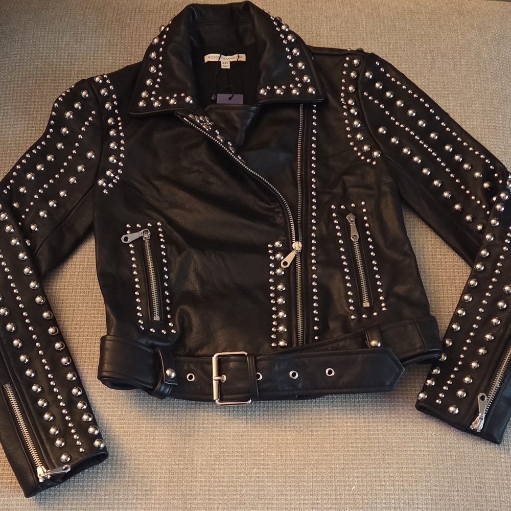 Rebecca Minkoff Black Adelia Studded Leather Moto Jacket